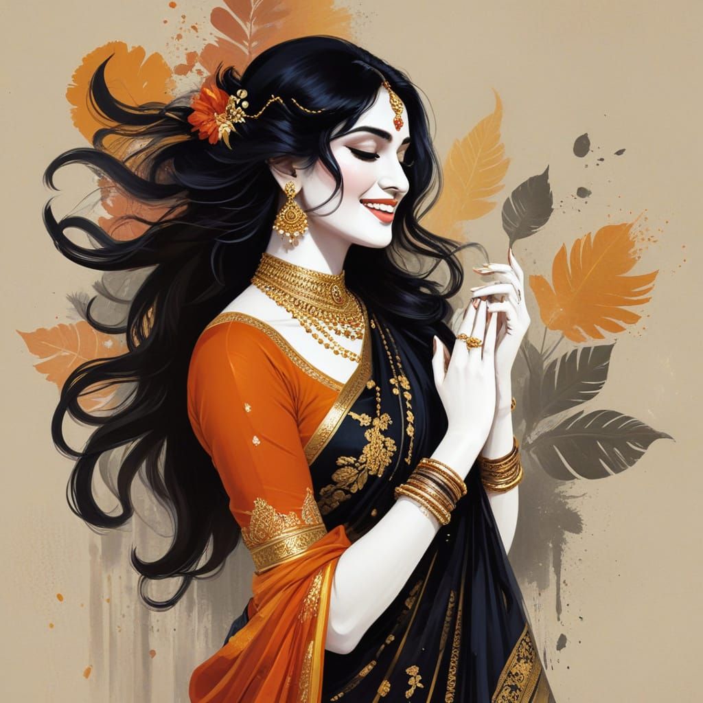 Joyful lady sparkles in vibrant night lights