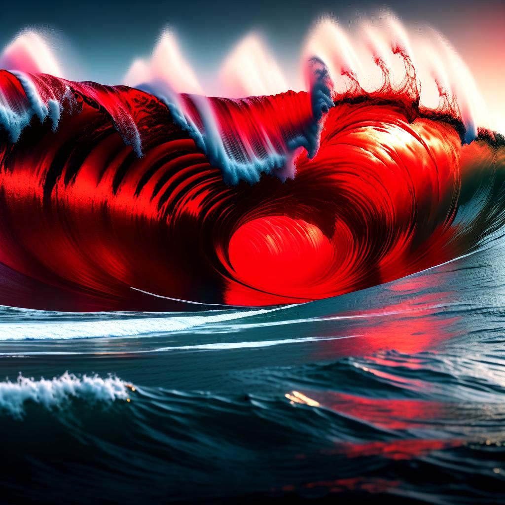Giant Red Wave Double Exposure: Ocean in UHD