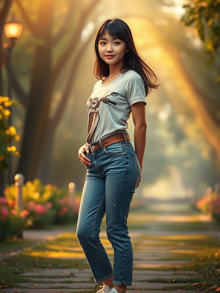 Serene Young Woman in Casual Attire, Influenced by Neo-Expre...