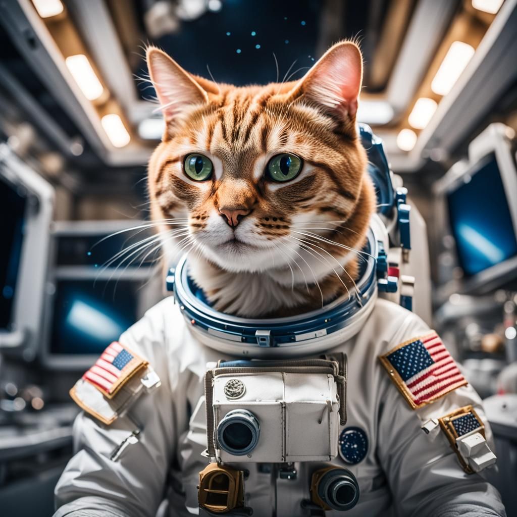Cat Astronaut Drifting in Space