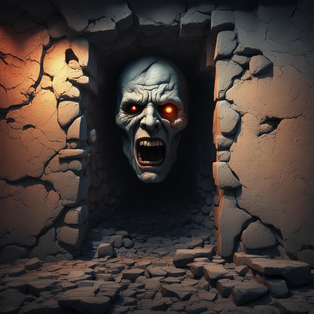 Creepy Face Trapped in Wall: Agony and Despair
