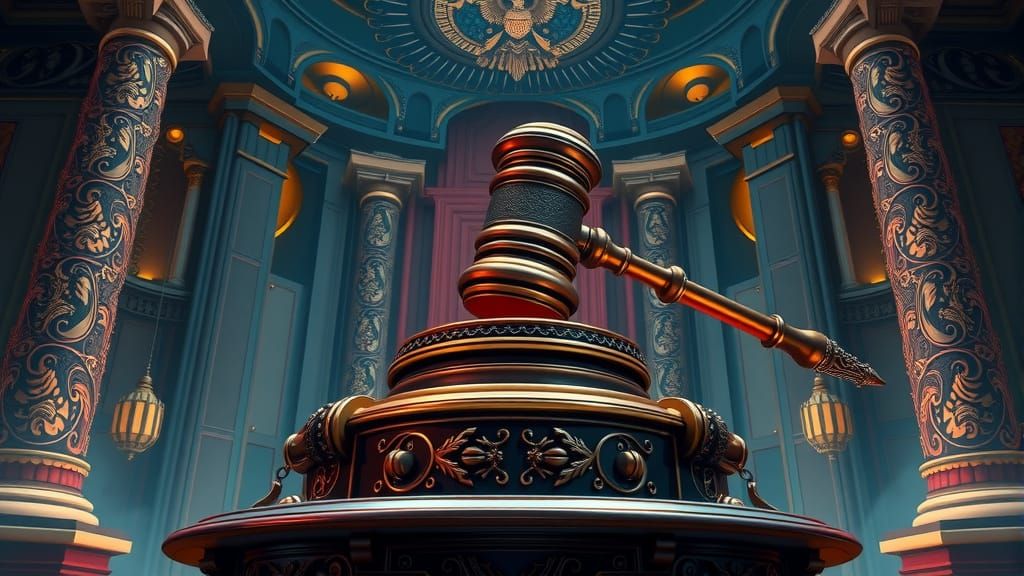 Majestic Judge's Gavel in High-Tech Fantasy Style
