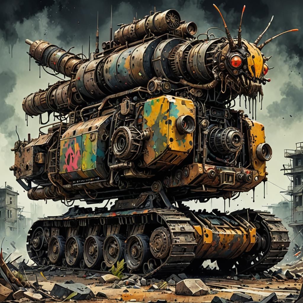 Armored Caterpillar Tank in Post-Apocalyptic Landscape
