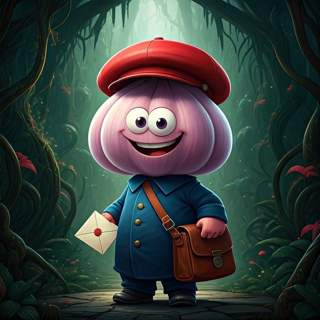 Vibrant Postman Amidst Fantastical Landscapes