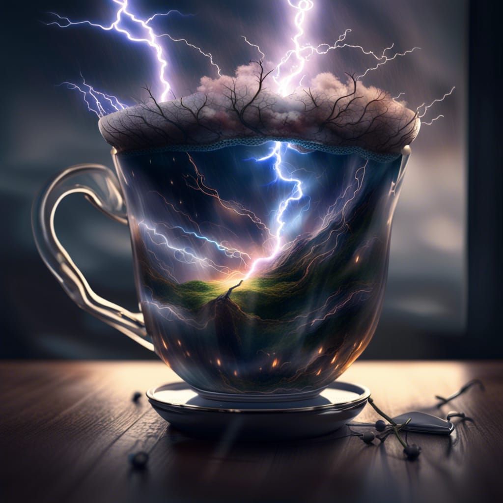 Lightning Storm in Teacup: Photorealistic Artgerm Style
