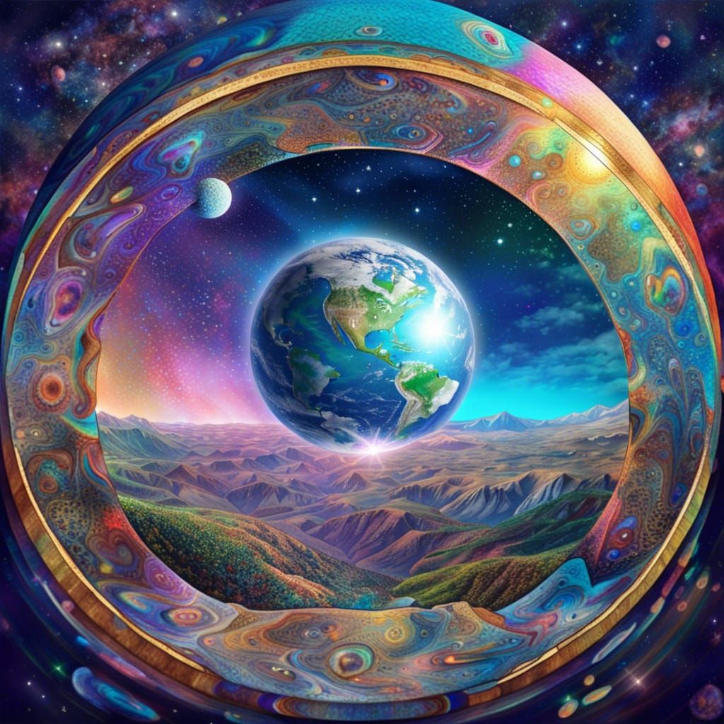 Earth View From Moon Dome: Holographic Astral Illustration
