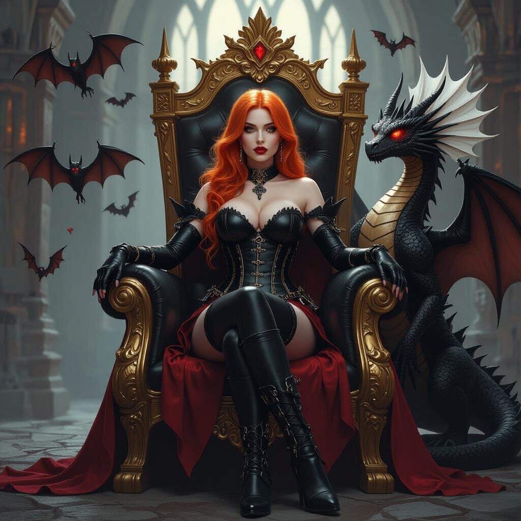 Vampire Queen on Throne in Ash Thorp Style