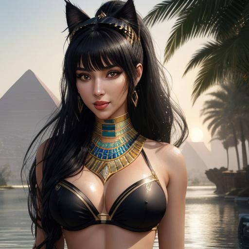 Egyptian Goddess with Cat Ears by the Nile