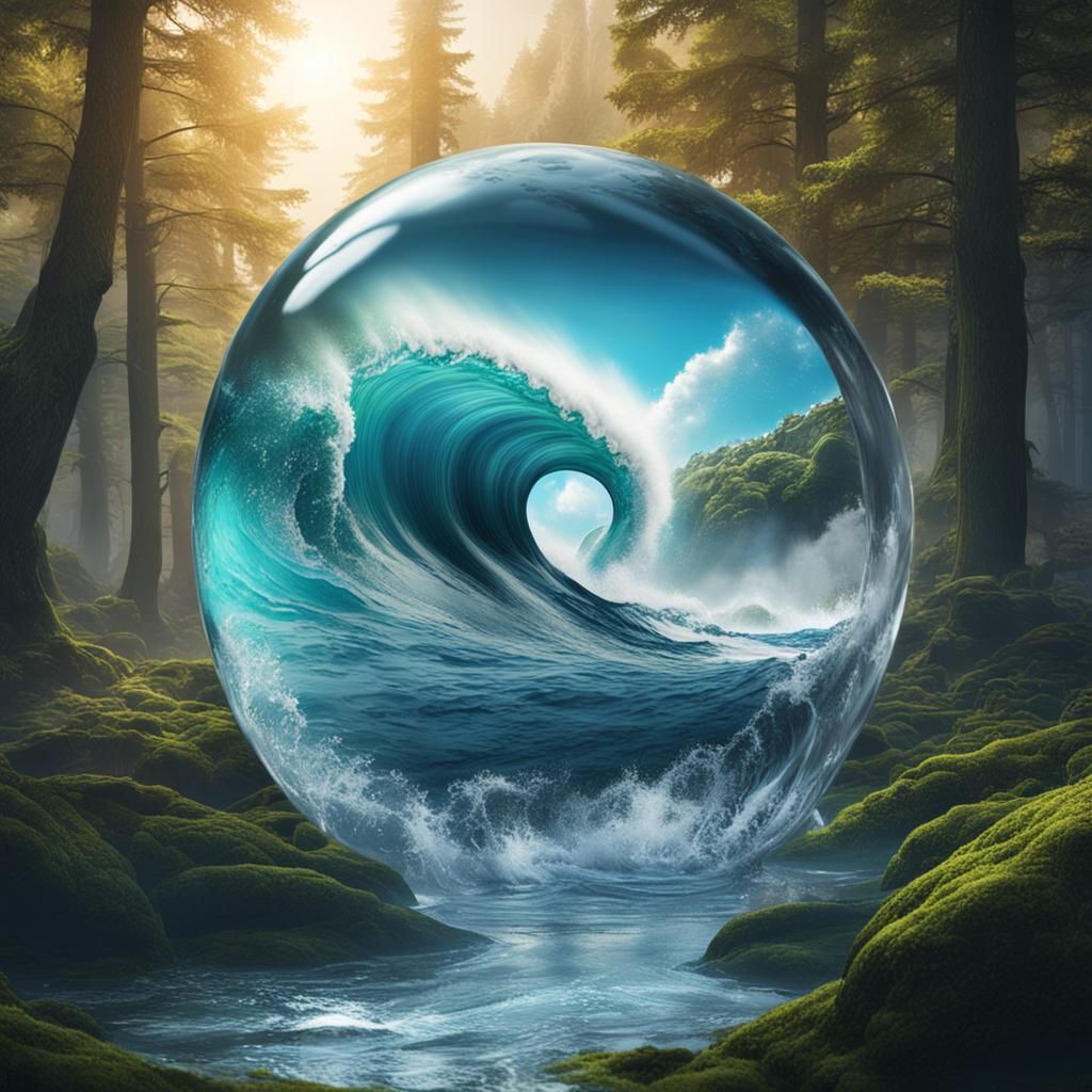 Scenic Wave Inside Water Droplet: Fantasy Art