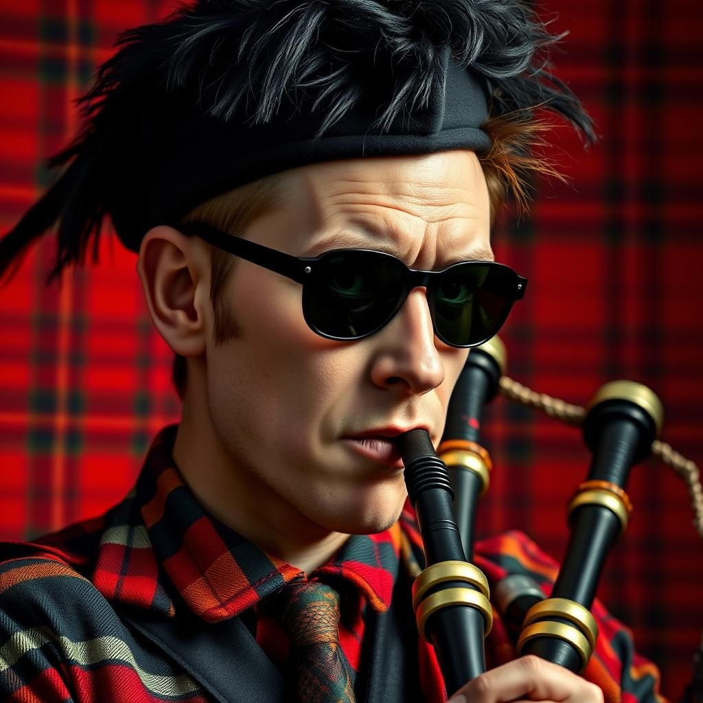 Punk Rock Bagpiper Portrait in Hyperrealistic Style