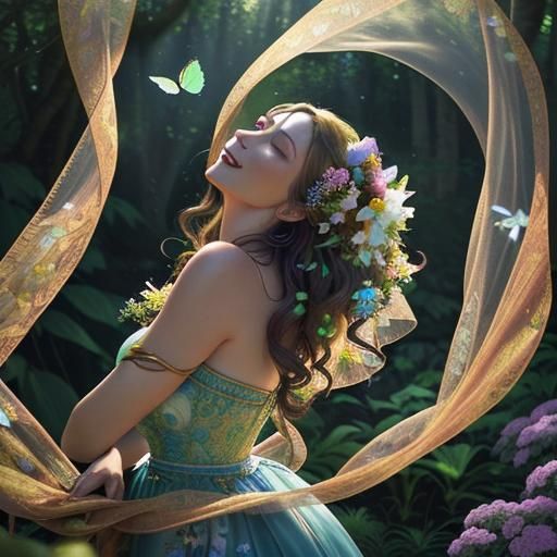 Photorealistic Portrait of Woman with Flowers