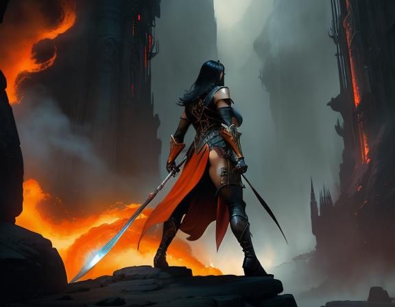 Ominous Dark Fantasy Landscape with Dark Characters