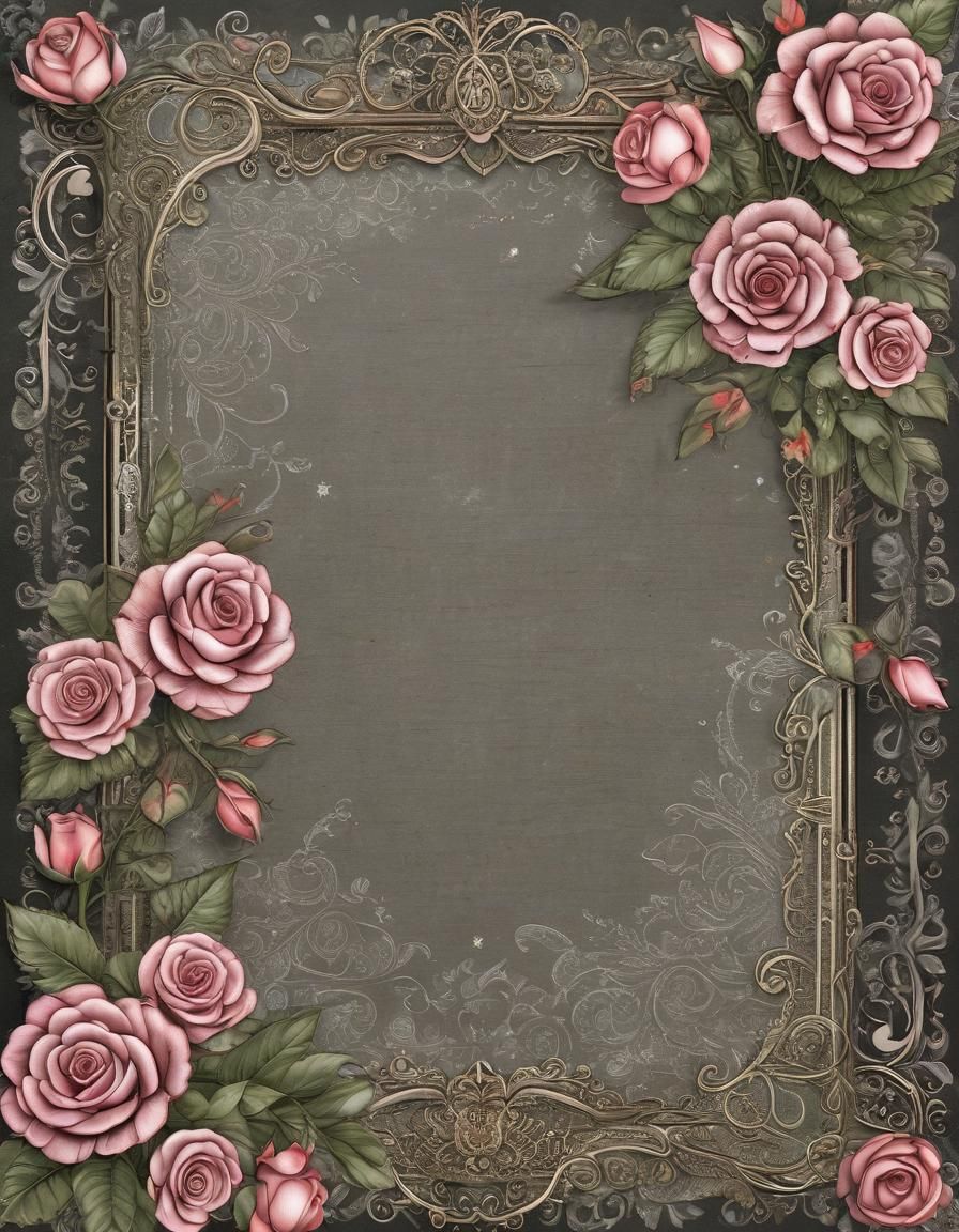 Glittering Rose Frame Stationery with Lines