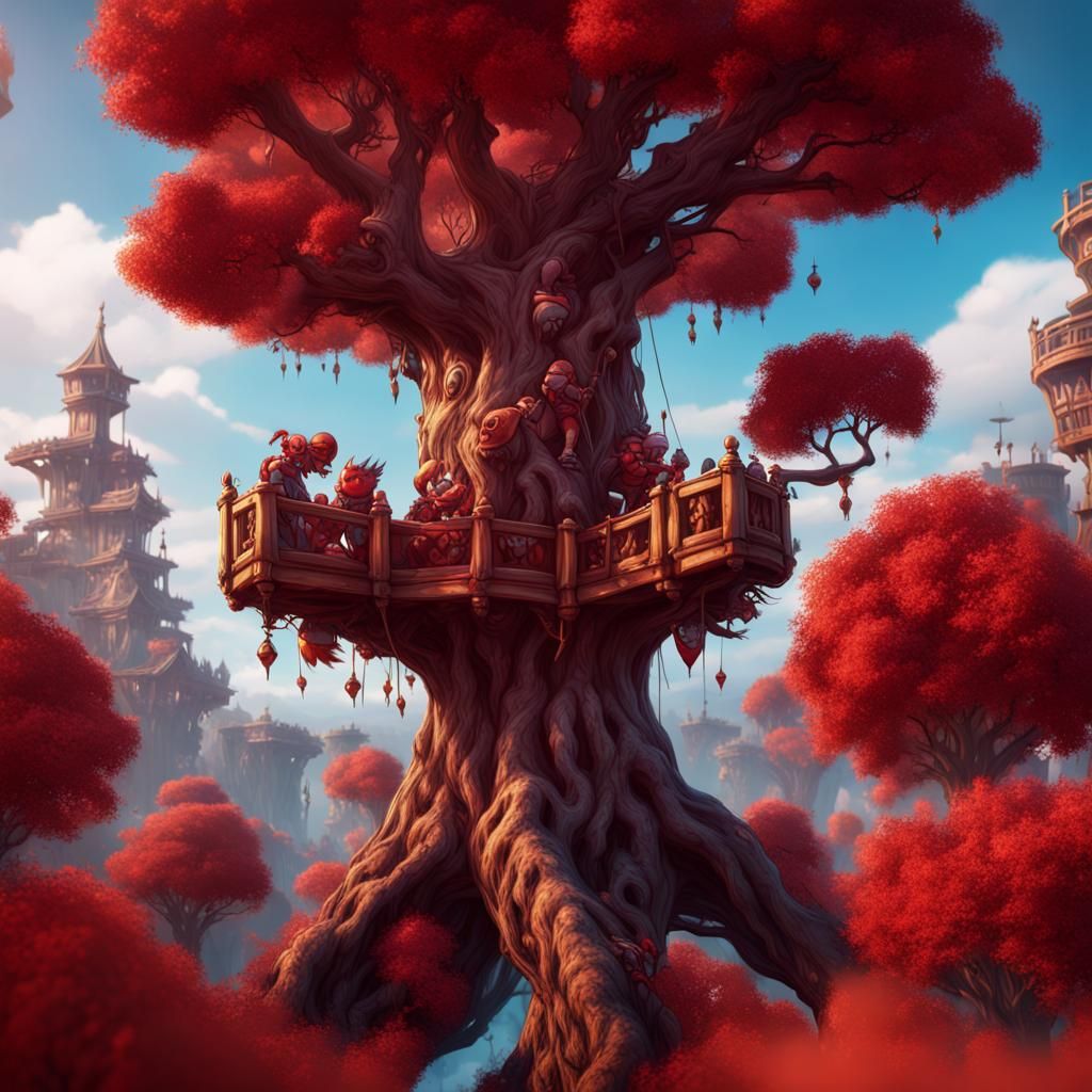Cute Red Panda in Tree: Matte Painting