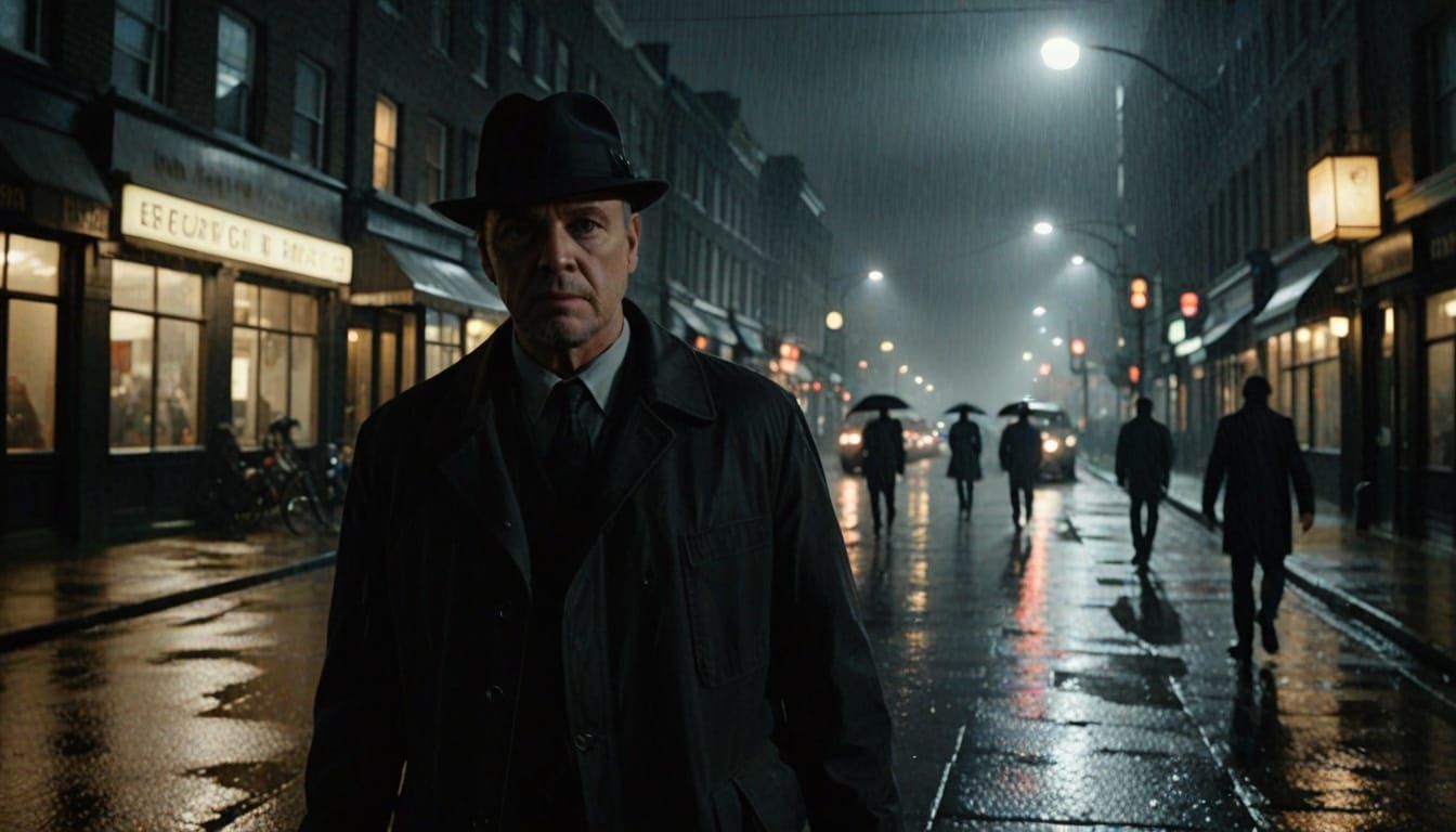 Noir London Street Scene with Men in Black