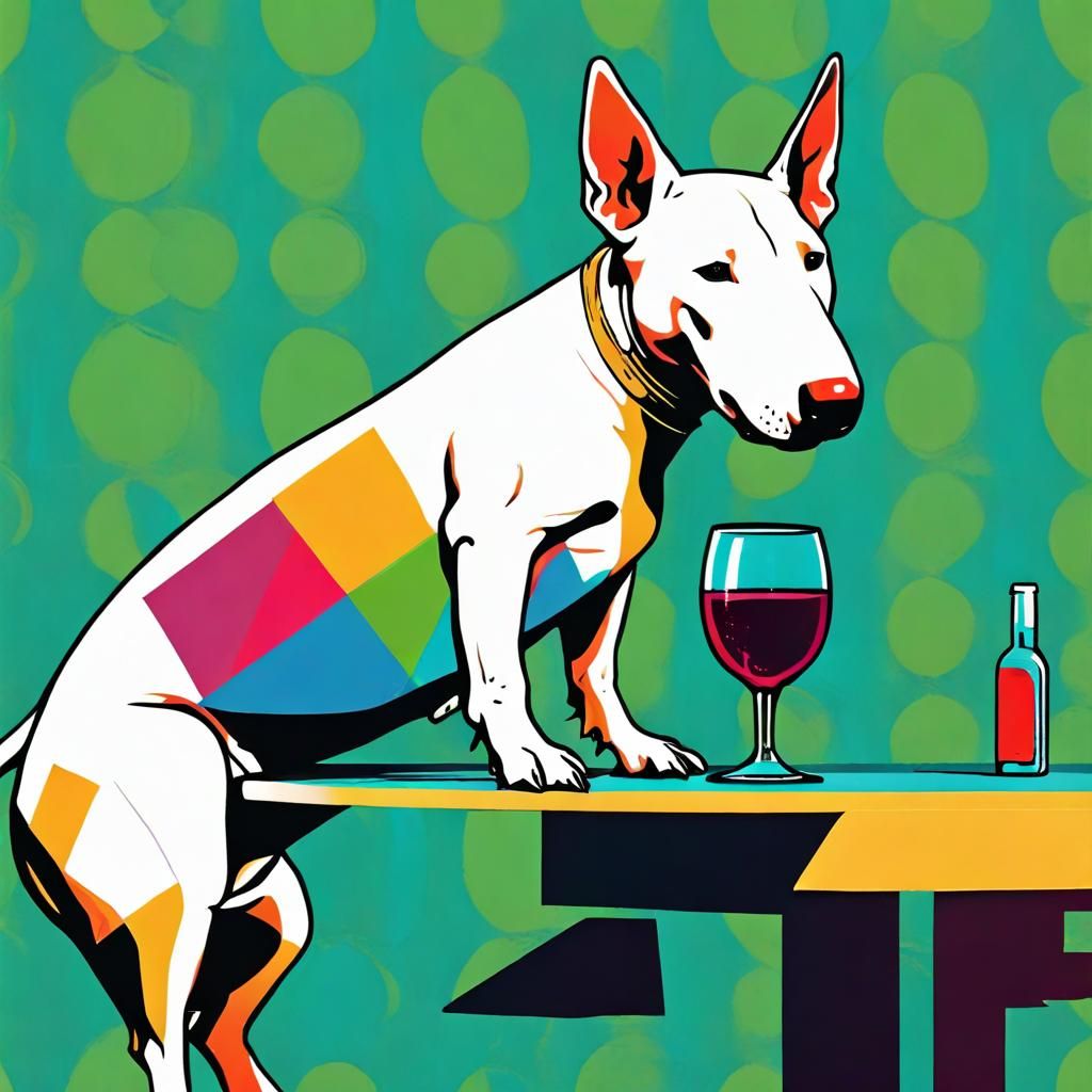 Bull Terrier with Wine: Pop Art Digital Illustration