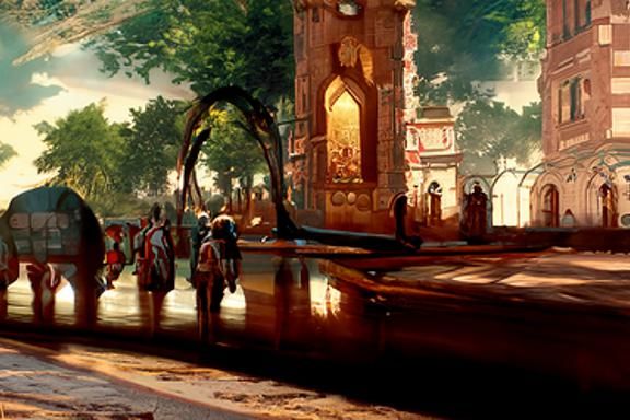 Bodh Gaya Street Scene as Oil Painting