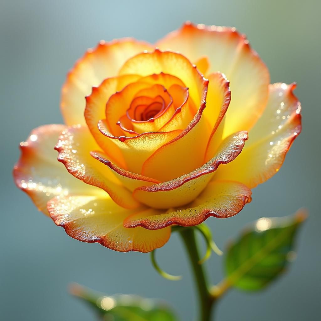 Glass Rose with Raindrops in Dreamy Style