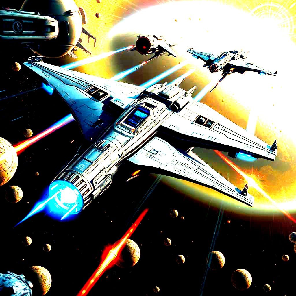 Spaceships Locked in a Futuristic Space Battle