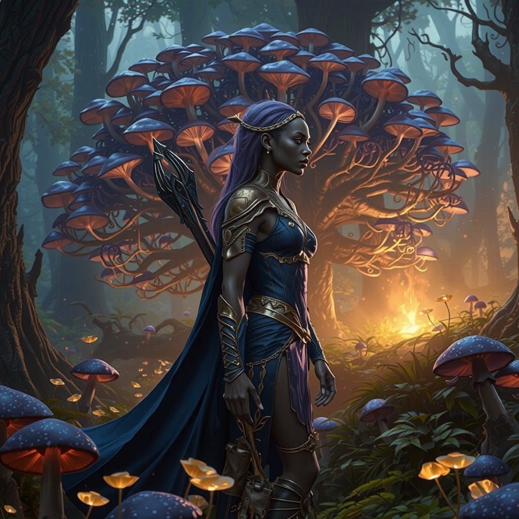 Majestic Dark Skinned Huntsman in Medieval Armor in a Vibran...