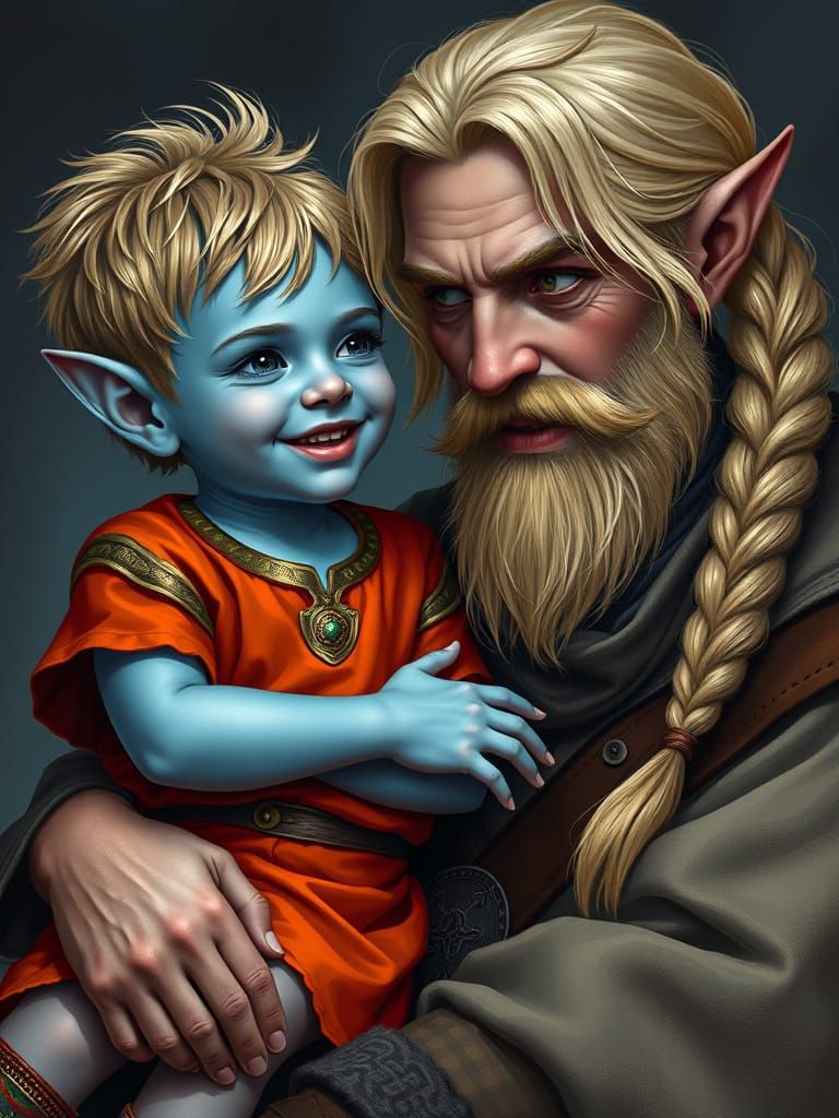 Majestic Elf Boy and Gentle Guardian in Vibrant Realism