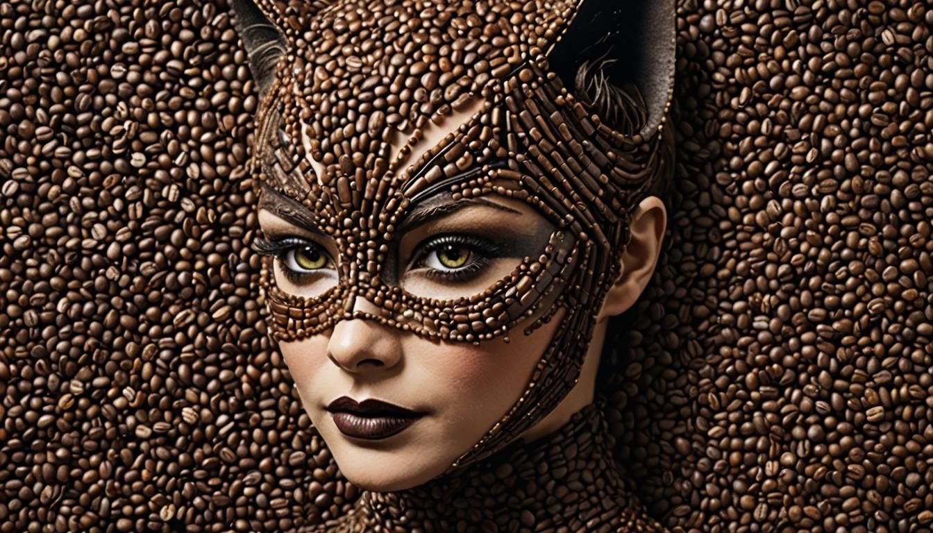 Coffee Bean Catwoman Portrait: Whimsical Art