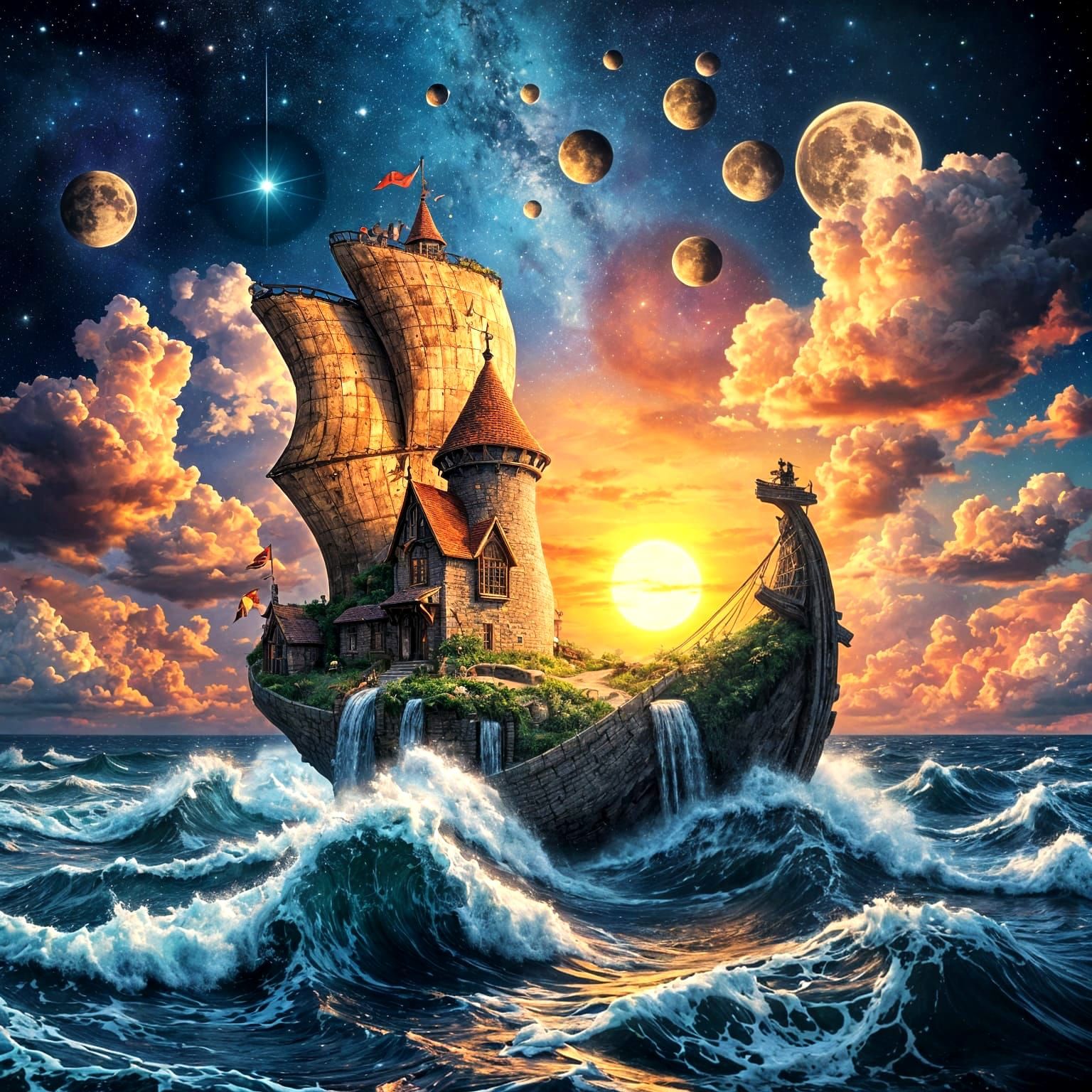 Surreal Oceanic Masterpiece in Vibrant Fantasycore Style