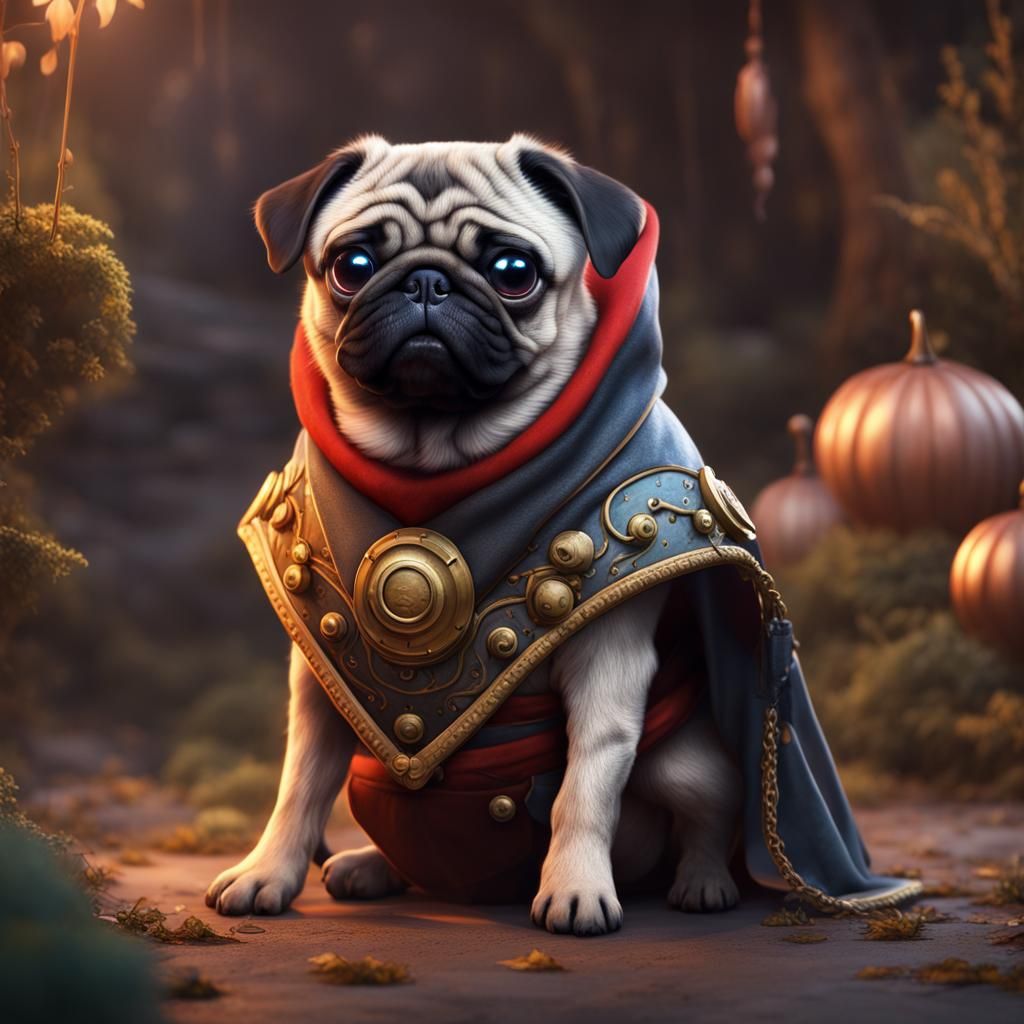 Pug in Costume: Detailed Fantasy Concept Art