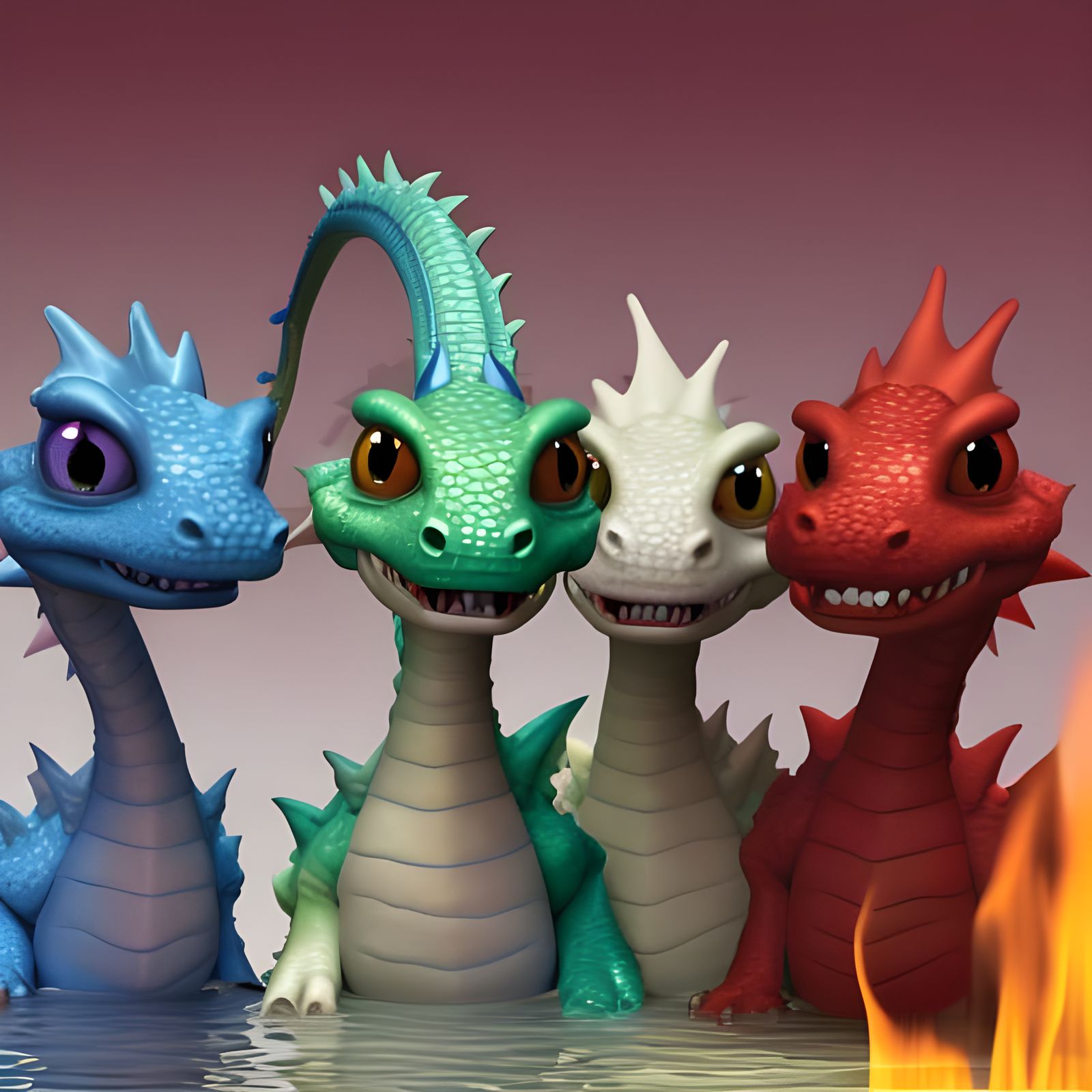 Pixar Style Baby Elemental Dragons in 3D