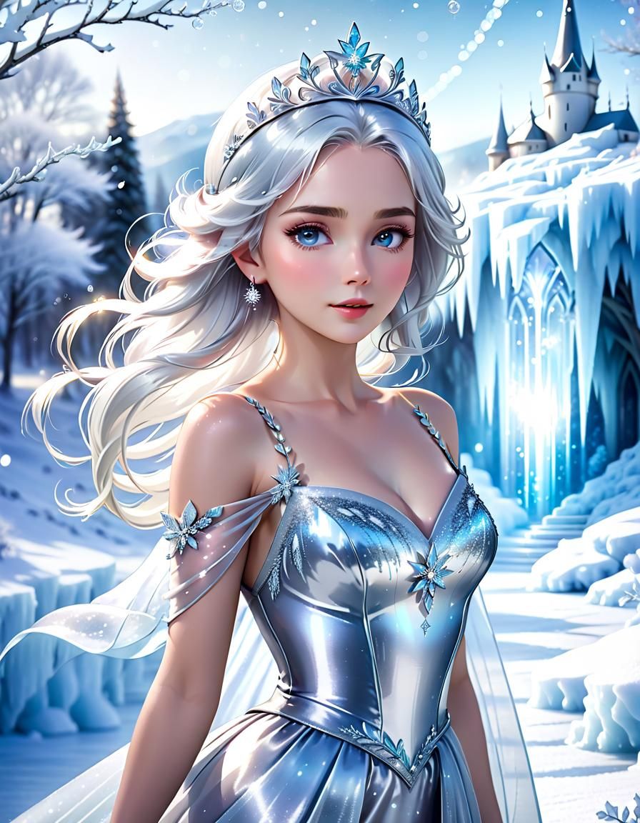 Romantic Ice Princess in Winter Landscape