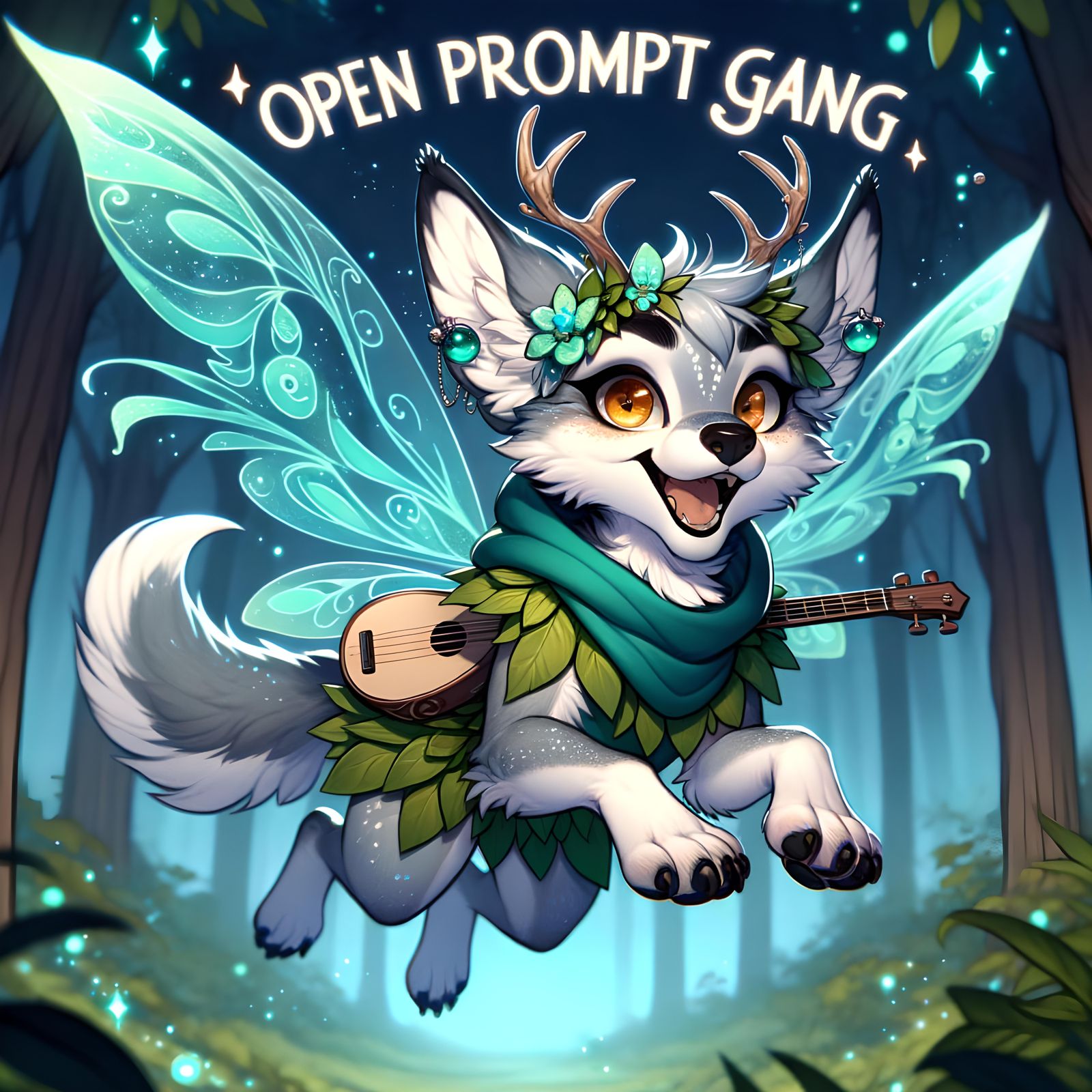 Mystical Deerwolf in Night Forest