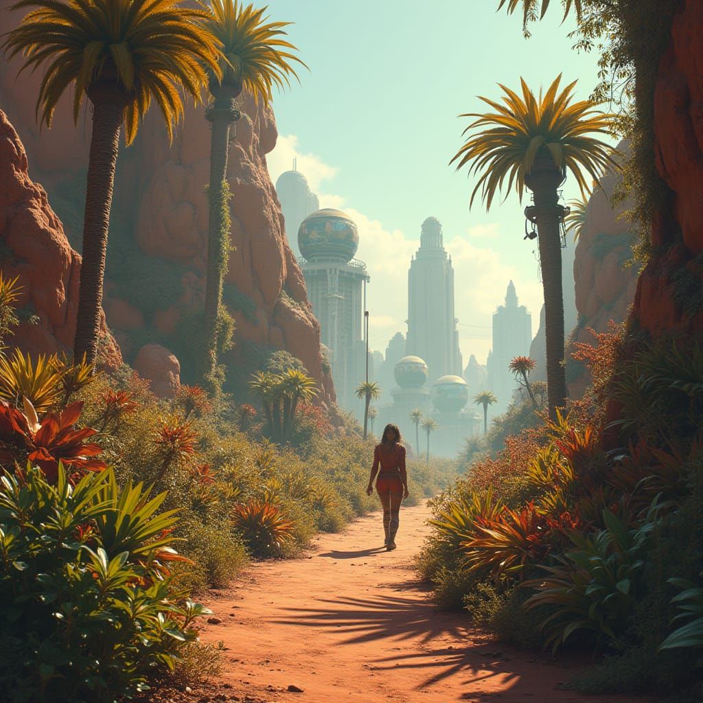 Futuristic Martian Botanical Garden with Earth Plants