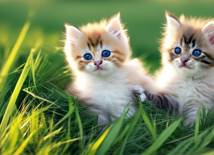 Kittens Playing in Wavy Grass