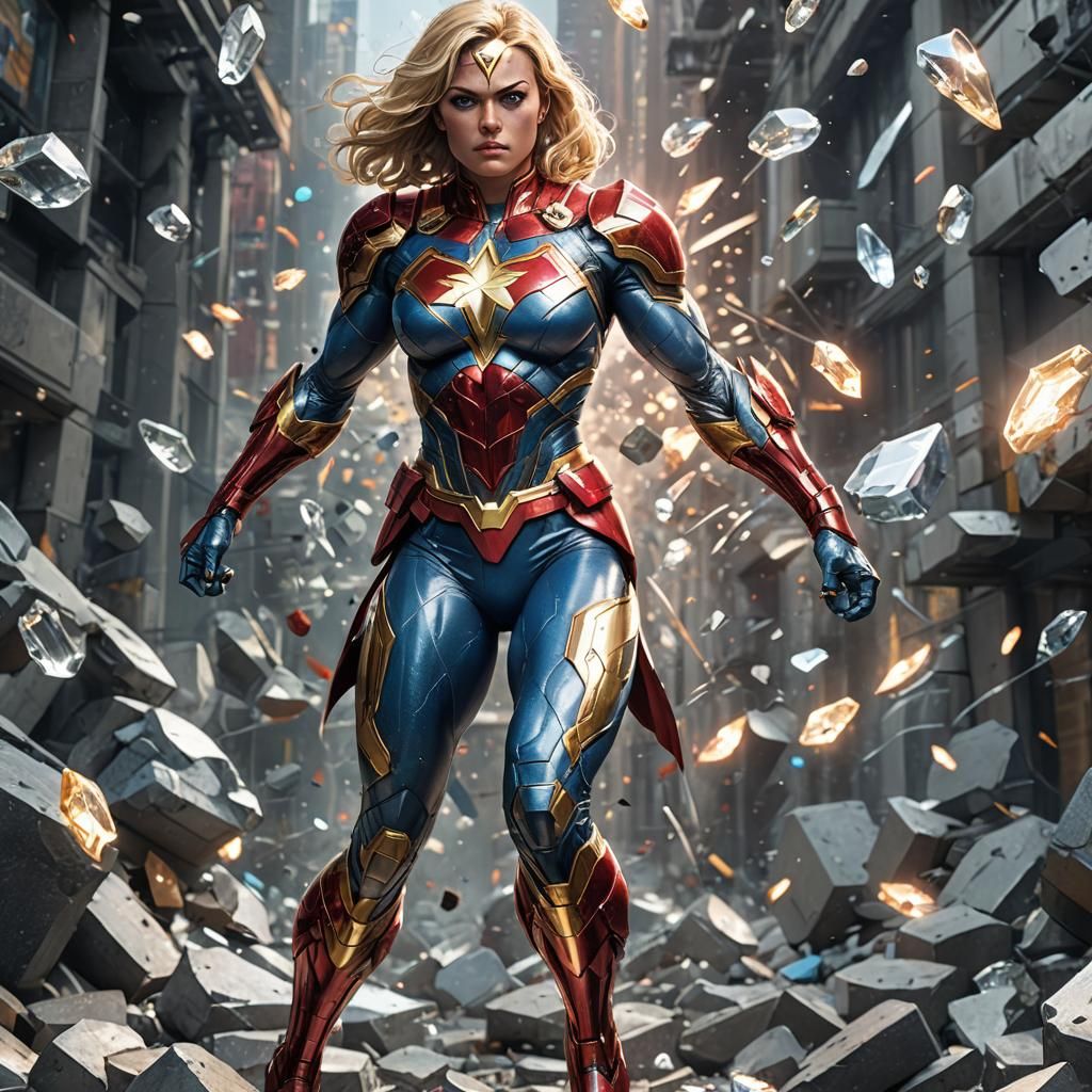 A masterpiece glittering crystal superhero power-girl,8k resolution concept-art by greg rutkowski, dynamic lighting hype...