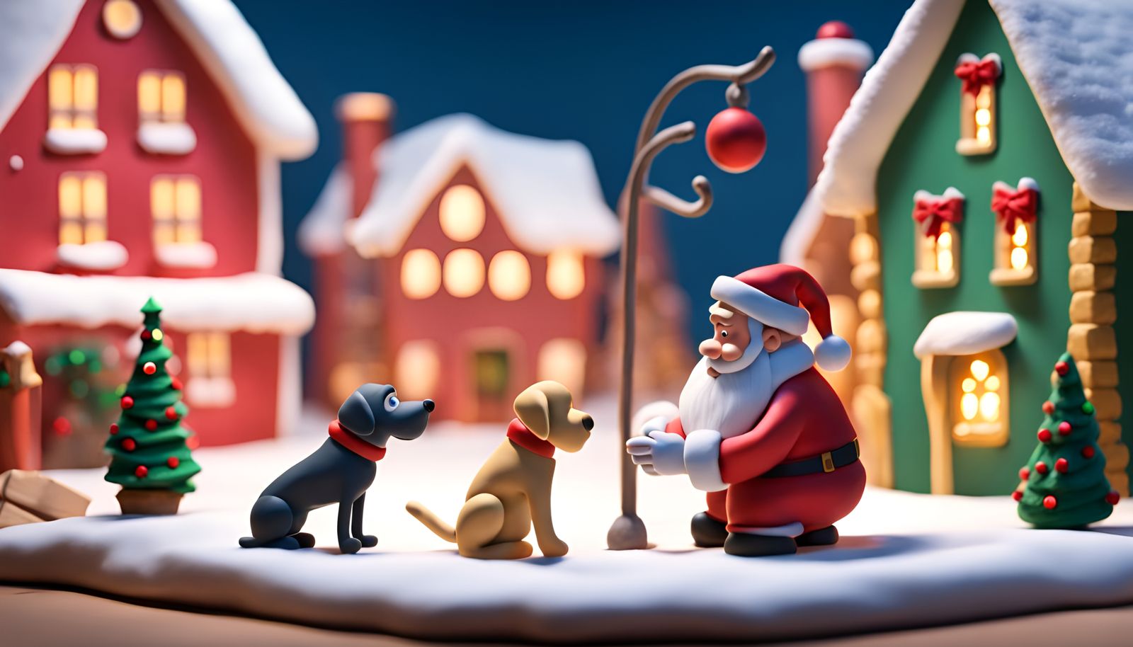 Santa and Labrador in Plasticine Christmas Village