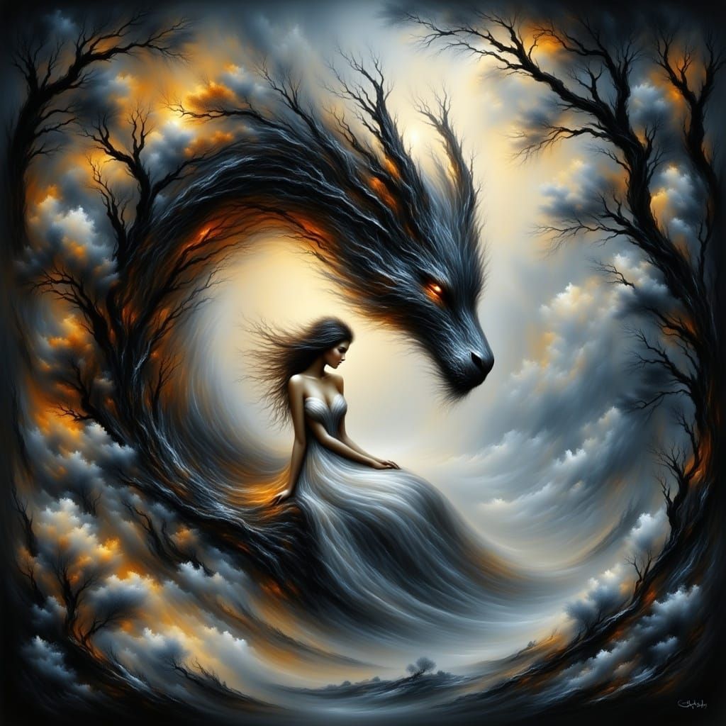 Faerie and Dragon in Harmonious Slumber