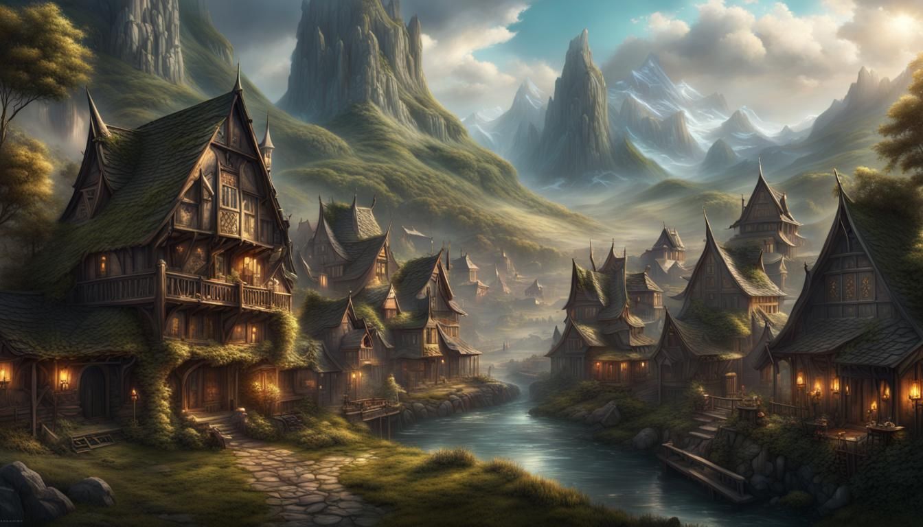 Epic Fantasy Village in Dramatic Digital Painting