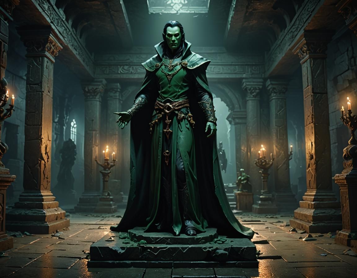 Jade Vampire Statue in Dark Fantasy Chamber