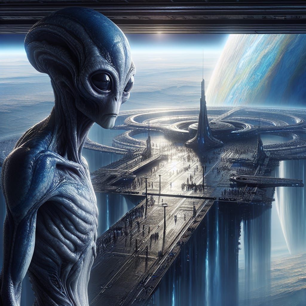 Alien Watchman on Sci-Fi Ocean World