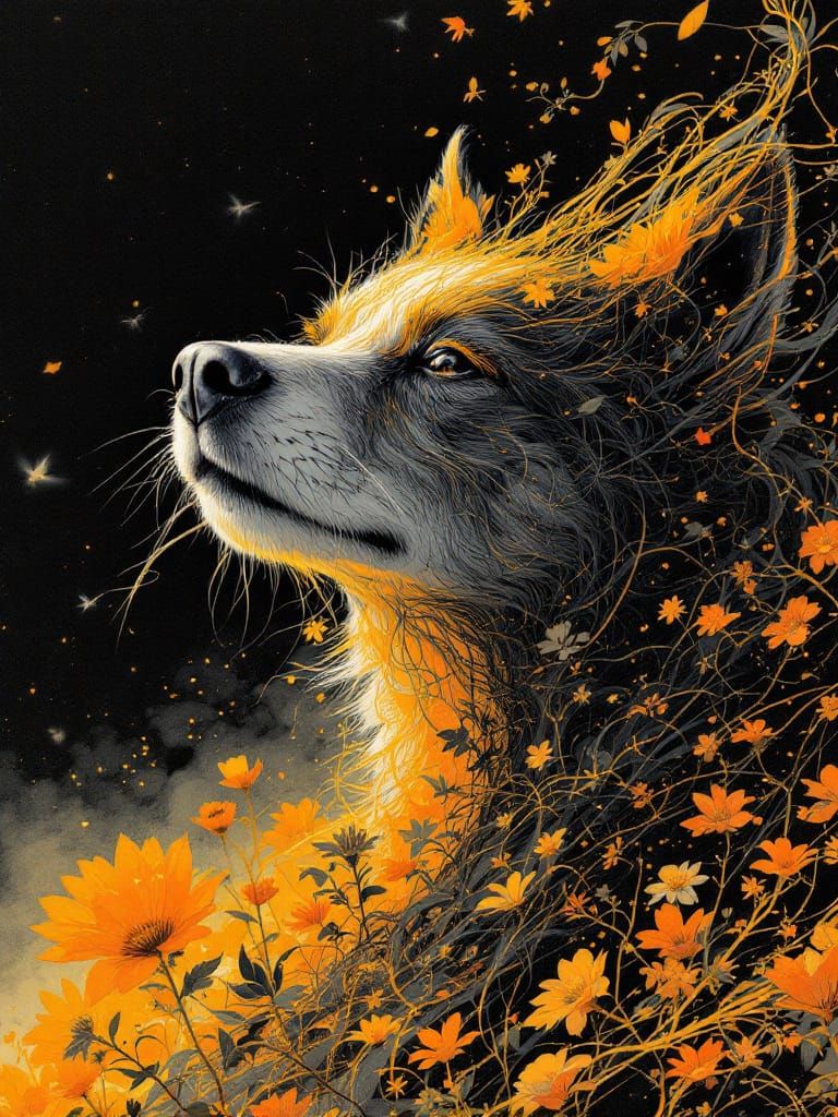 Ethereal Dog in Sunlit Gothic Romanticism