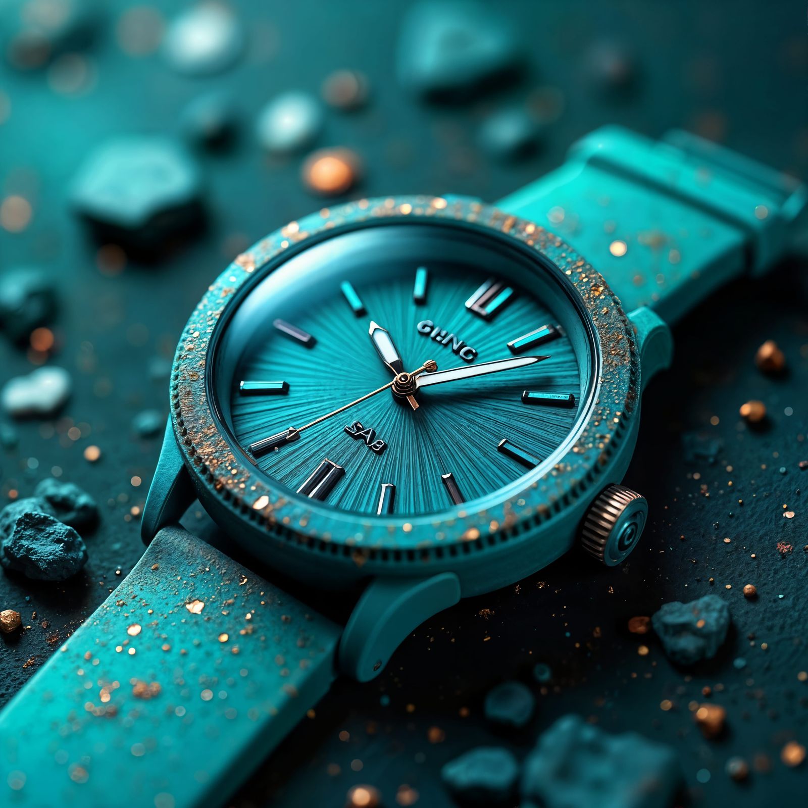 Iridescent Turquoise Rubber Watch with Teal and Gold Accents