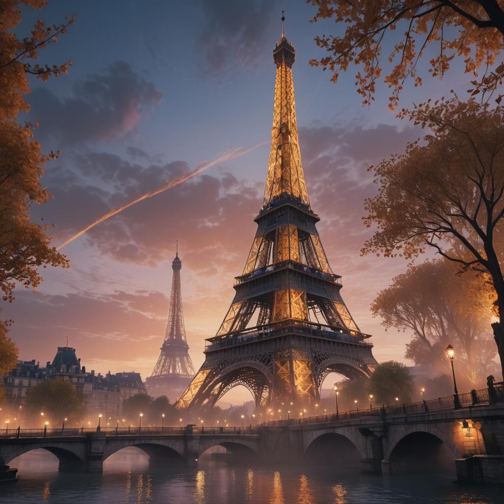 Futuristic Eiffel Tower in Fantasy Concept Art Style