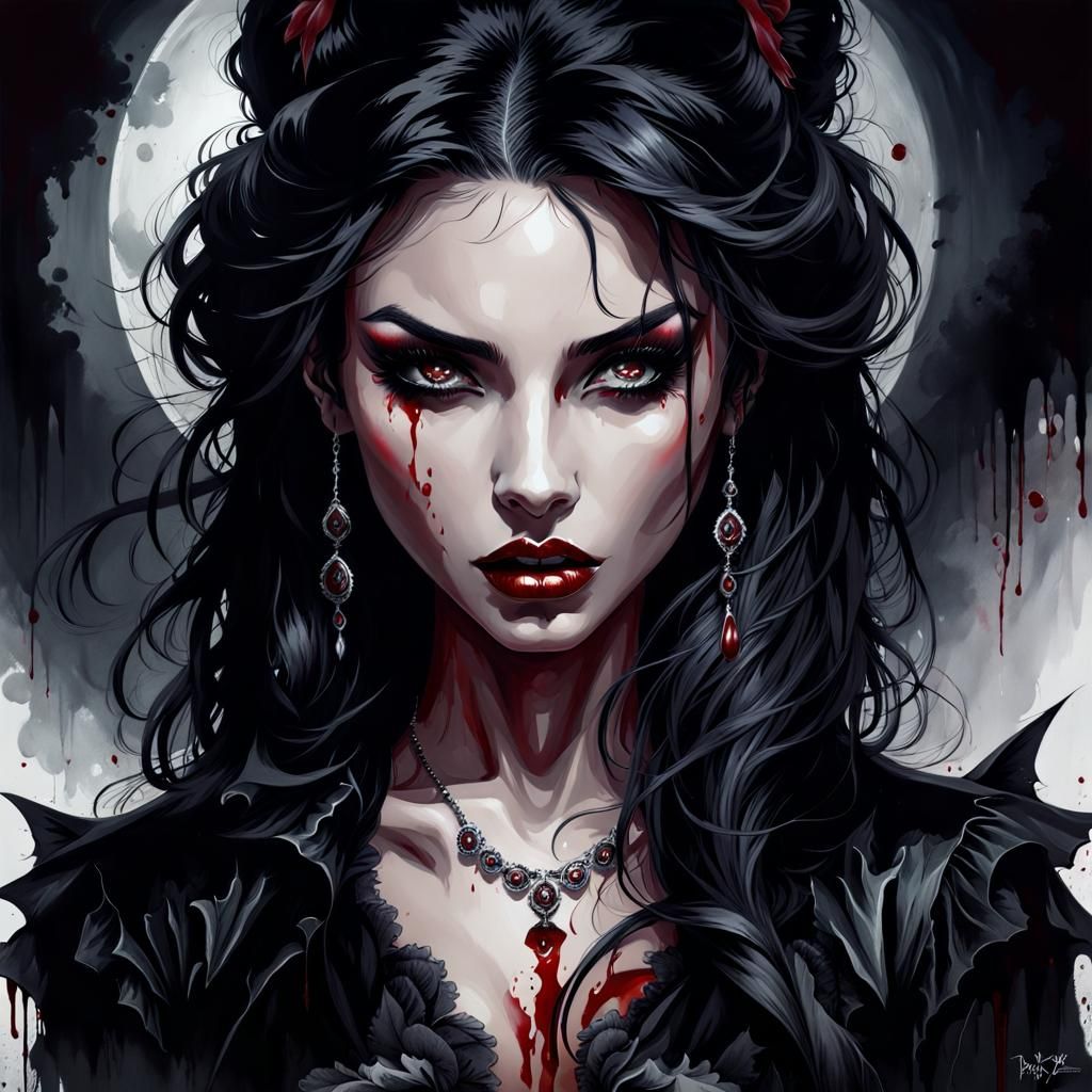 Surreal Noir Portrait of a Dark Vampire Woman