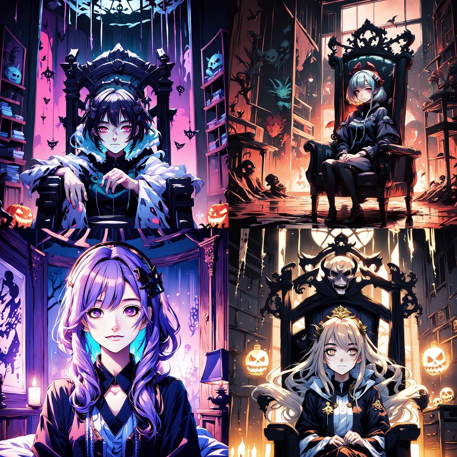 Anime Girl Portrait in Spooky Bedroom, Cel-Shaded Style