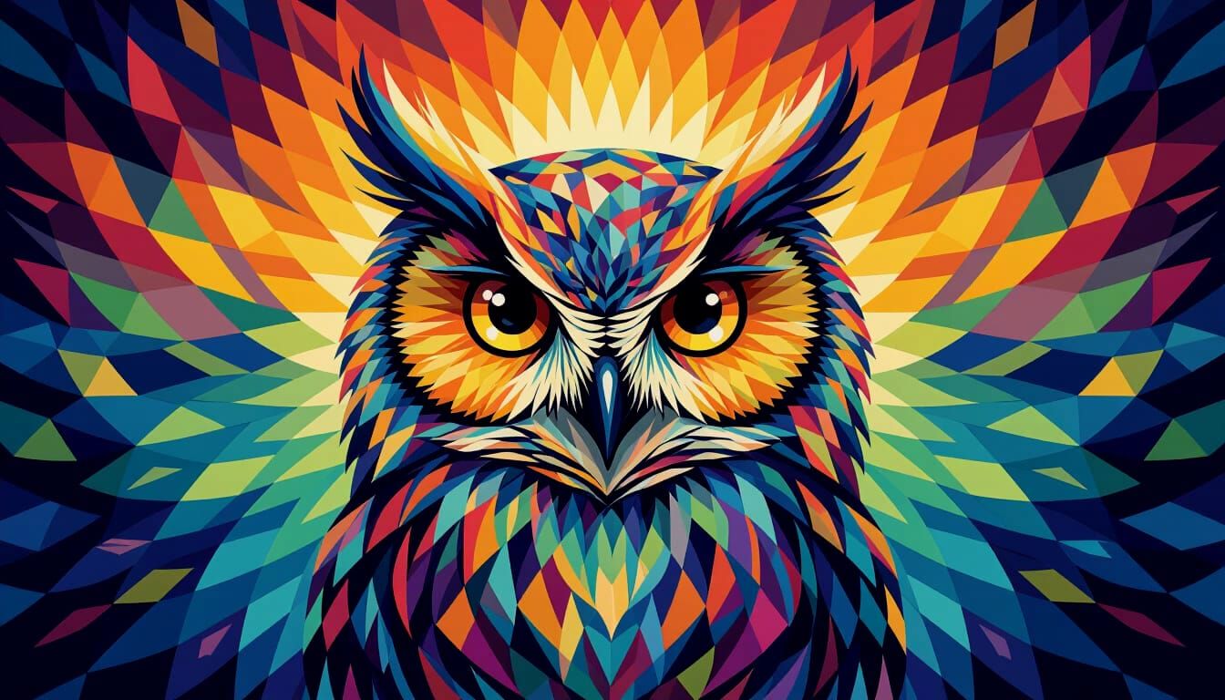 Psychedelic Synesthesia Owl Mosaic Art