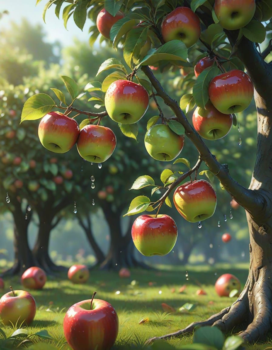 Multicolored Apples Flourish on a Majestic Tree in Vibrant A...
