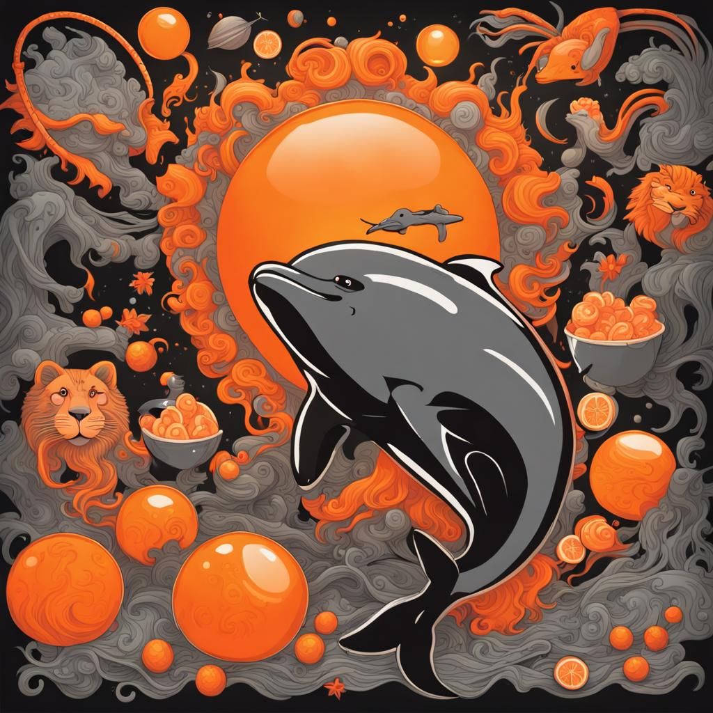 Glowing Orange Dolphins and Lions in IKEA: Candy Art