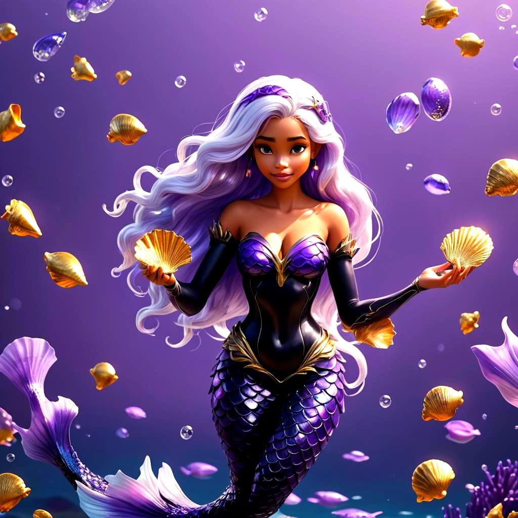 Beautiful Mermaid in Black and Lavender Costume