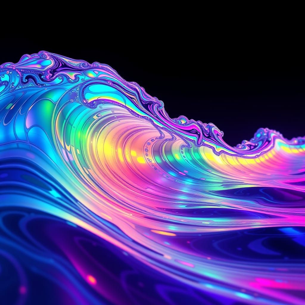 Ethereal Wave Fractals in Vibrant Neon Hues