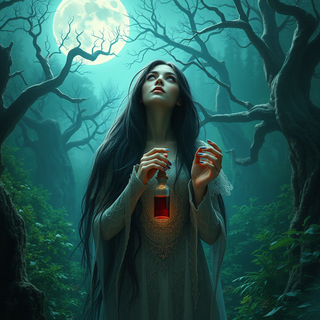 Ethereal Moon Goddess in Emerald Forest